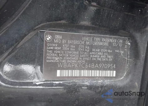 2011 BMW 328I xDrive from USA, damaged, VIN WBAPK7C54BA970954